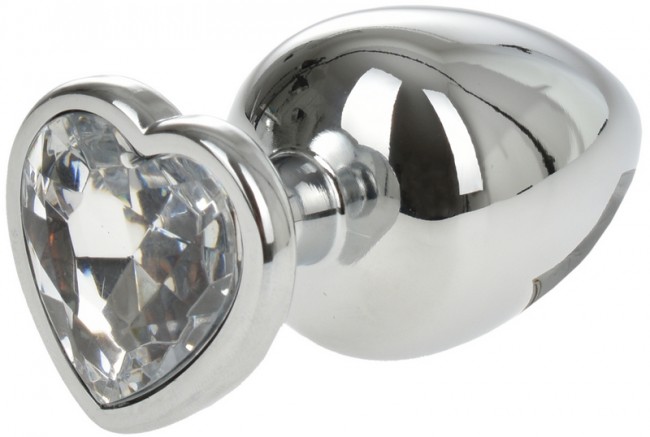 Dildo Anal Metalic Large Silver Heart With Diamond Clear