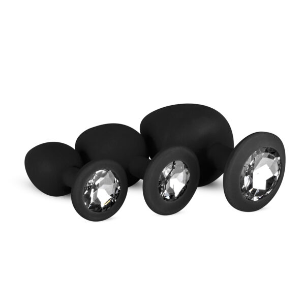 Set 3 Dildo Anal Diamond Plug Set Silicone Black Set 3 Dildo Anal Diamond Plug Set Silicone Black