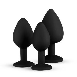 Set 3 Dildo Anal Diamond Plug Set Silicone Black