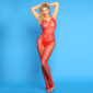 Amelia BodyStocking Crotchless Catsuit Red Floral One Size