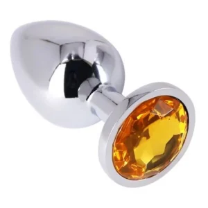dop anal metallic buttplug, small, argintiu/galben, passion labs