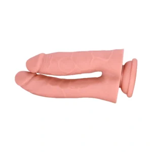 Dildo Dublu cu Ventuza la Baza Silicon Lichid Flesh
