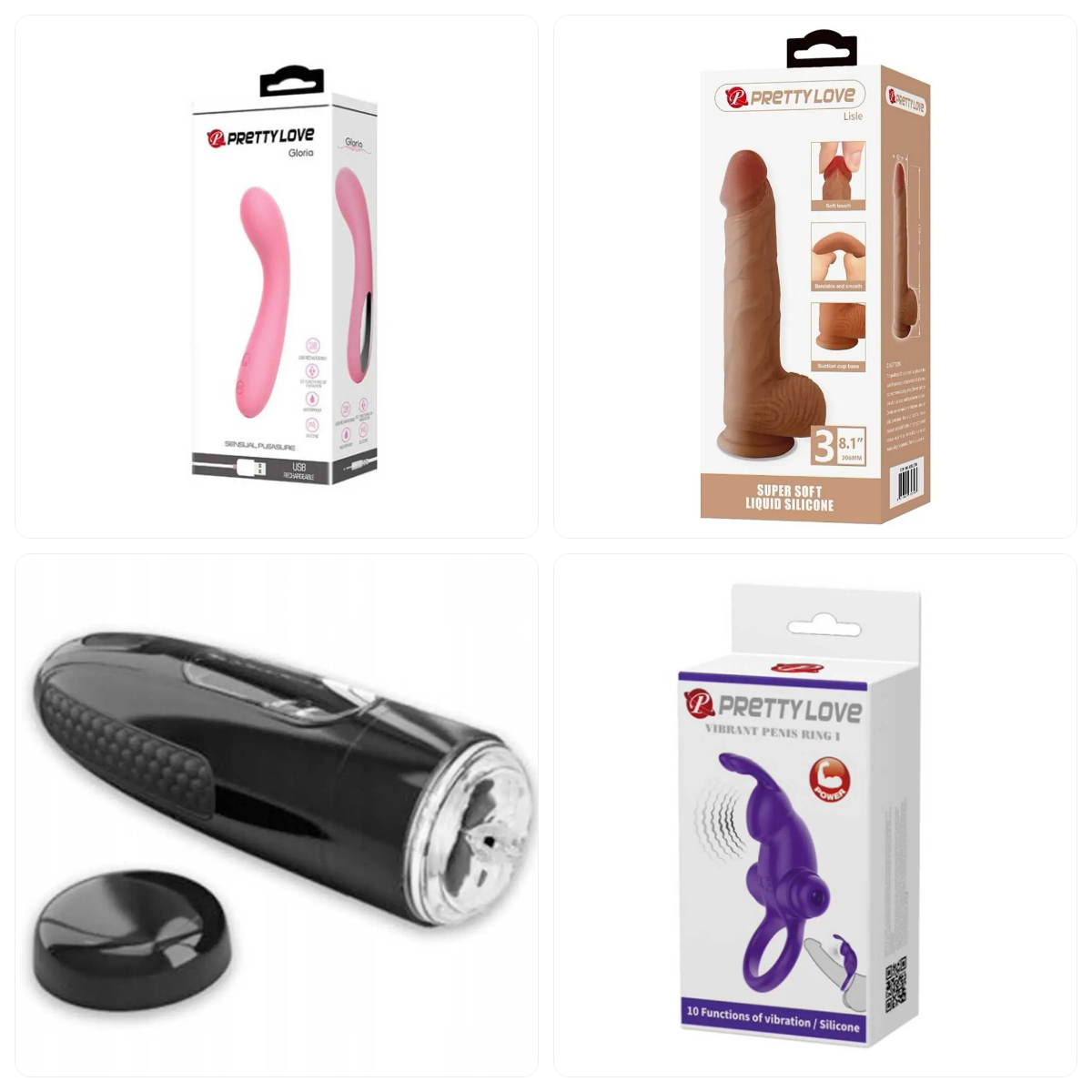 Produse Pretty Love: Vibrator Gloria Pink, Pretty Love Dildo Realist Lisle cu Ventuza Silicon Lichid, Pretty Love Marlon, Inel Cu Vibratie Pretty Love Rabbit 10 Functii Purple