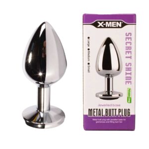 X Men Metal Butt Plug Silver Diamond Black M