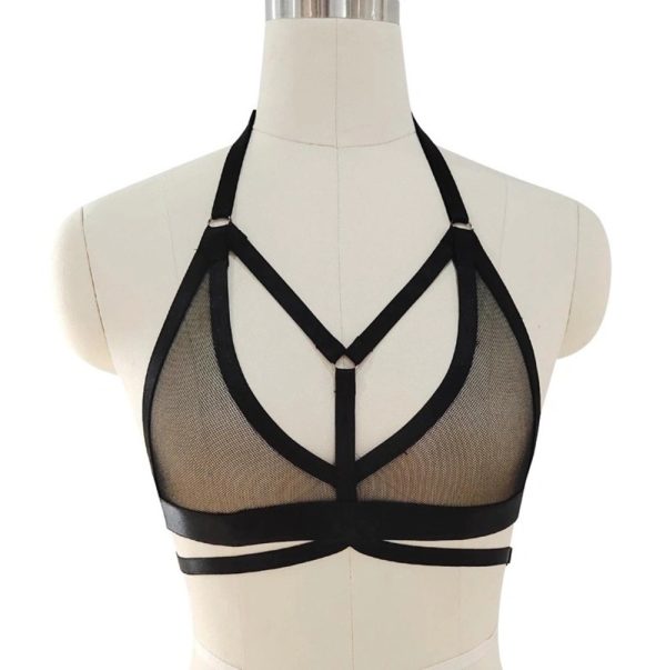 Guilty Toys Sutien Harness Nicole Elastic Cu Aspect Lucios Negru XS/L