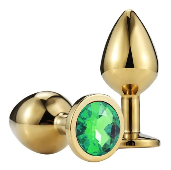 Passion Labs Butt Plug Metalic Auriu Diamond Verde Inchis L